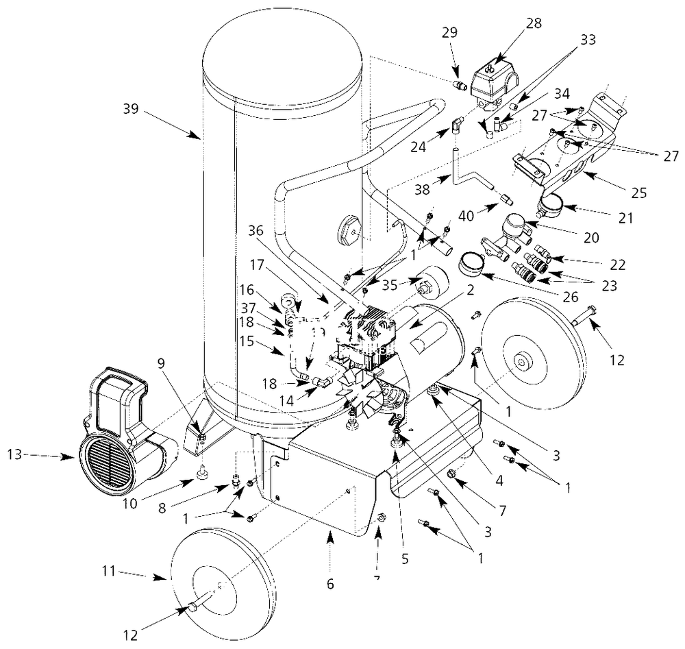 Air-Compressor Parts Diagram and Parts List for WL8027  Campbell Hausfeld Compressor